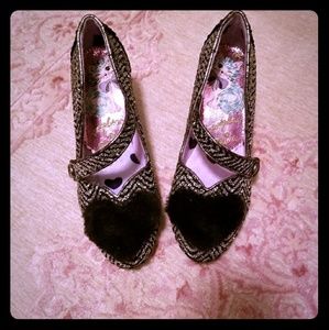 Irregular Choice Utterly Faboh fuzzy heart heels